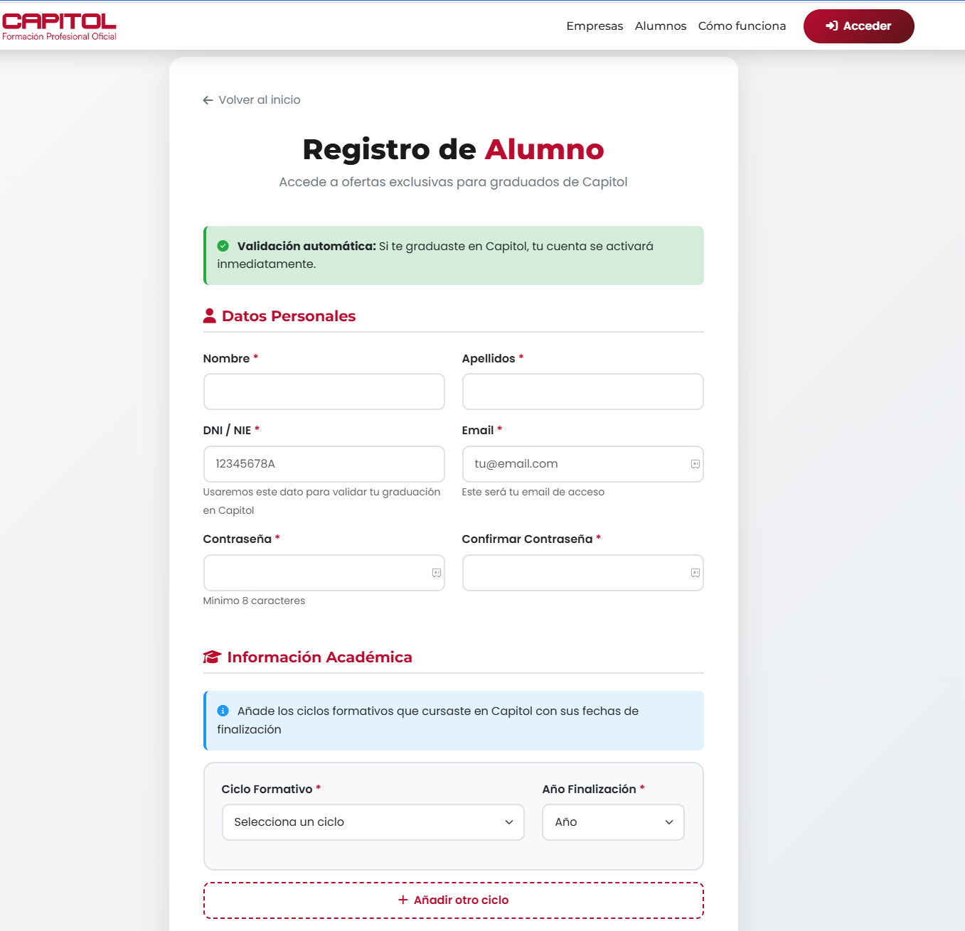 Pantalla de Registro